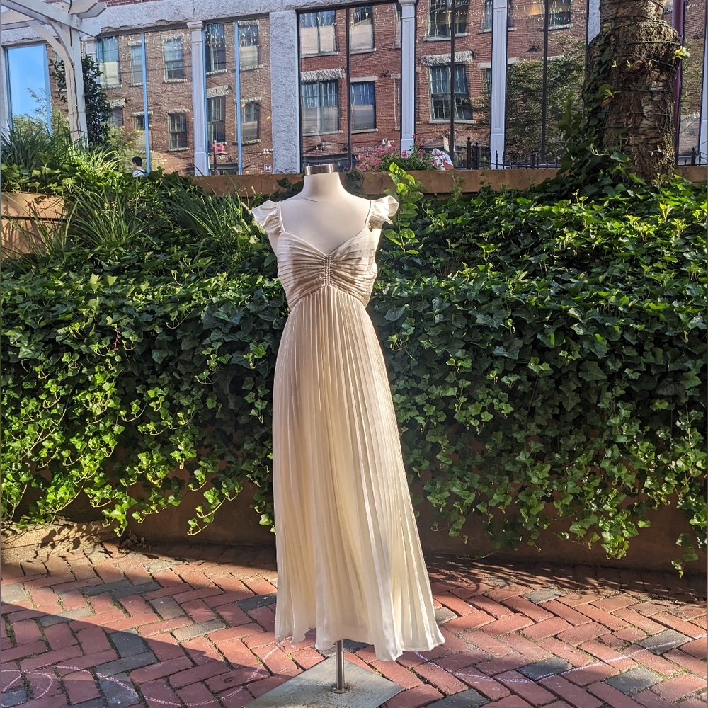 Pleated Satin Maxi Dress